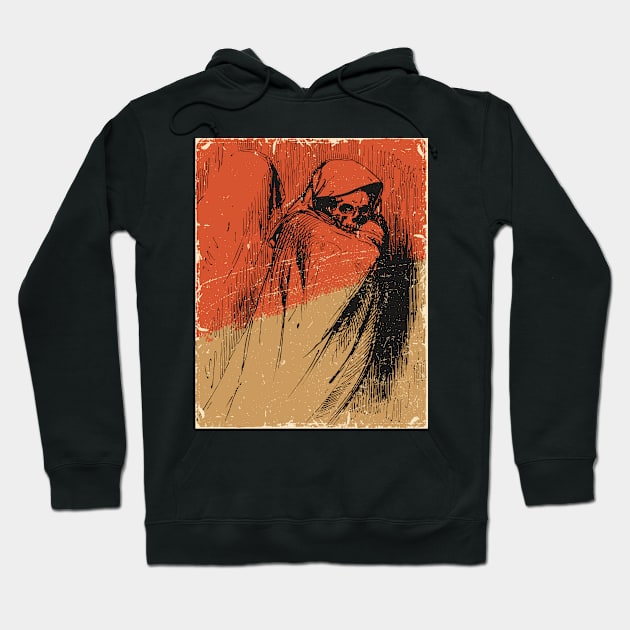 Grim Reaper Vintage Drawing Happy Halloween Pencil Sketch Dark Creepy Drawings Retro Original Artwork Hoodie by Modern Art